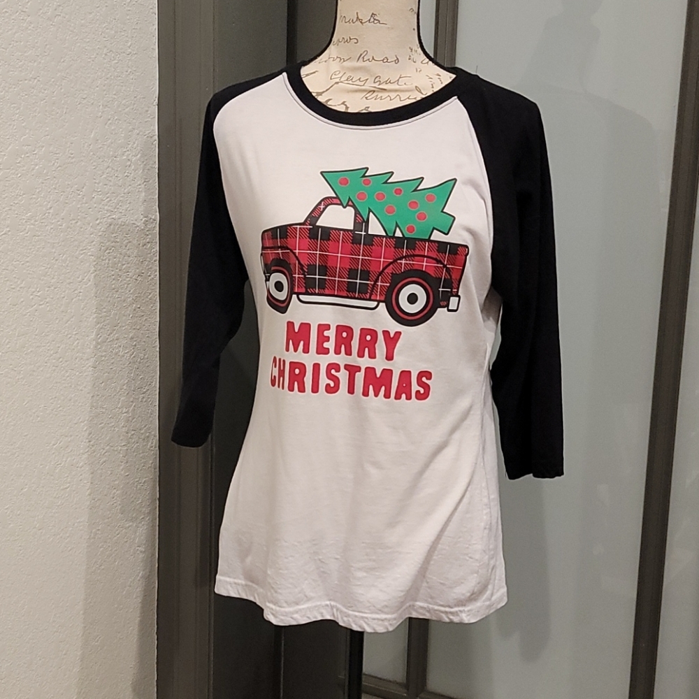 Merry Christmas Buffalo Plaid Ragland 3/4 Sleeve